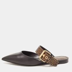 Louis Vuitton Black/Brown Monogram Canvas and Leather Buckle Mules Size 38 