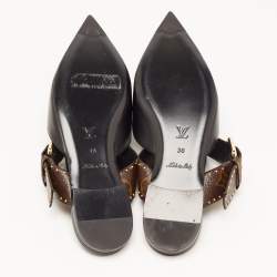 Louis Vuitton Black/Brown Monogram Canvas and Leather Buckle Mules Size 38 