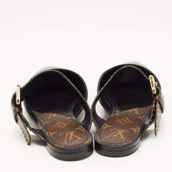 Louis Vuitton Black/Brown Monogram Canvas and Leather Buckle Mules Size 38 