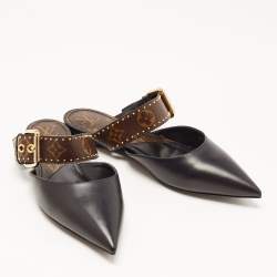 Louis Vuitton Black/Brown Monogram Canvas and Leather Buckle Mules Size 38 