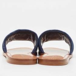 Louis Vuitton Navy Blue Canvas Lock It Flat Slides Size 39
