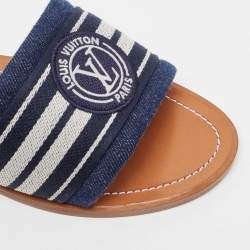 Louis Vuitton Navy Blue Canvas Lock It Flat Slides Size 39