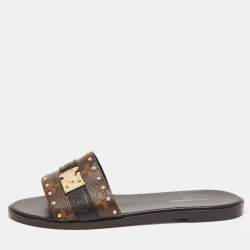 Louis Vuitton Brown Monogram Canvas Lock It Flat Slides Size36