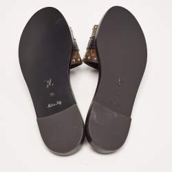 Louis Vuitton Brown Monogram Canvas Lock It Flat Slides Size36
