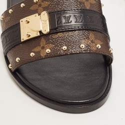 Louis Vuitton Brown Monogram Canvas Lock It Flat Slides Size36