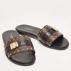 Louis Vuitton Brown Monogram Canvas Lock It Flat Slides Size36