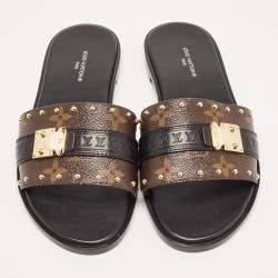 Louis Vuitton Brown Monogram Canvas Lock It Flat Slides Size36