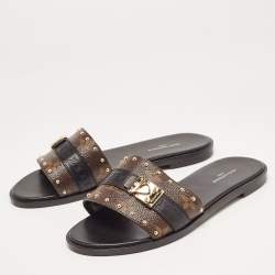 Louis Vuitton Brown Monogram Canvas Lock It Flat Slides Size36