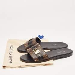 Louis Vuitton Brown Monogram Canvas Lock It Flat Slides Size36
