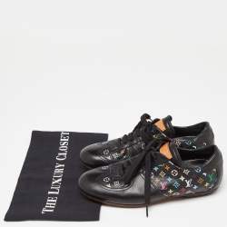 Pre Owned Louis Vuitton Black Leather and Monogram Canvas Low Top Sneakers Size 36