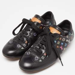 Pre Owned Louis Vuitton Black Leather and Monogram Canvas Low Top Sneakers Size 36
