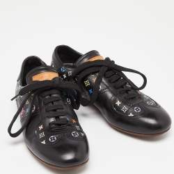 Pre Owned Louis Vuitton Black Leather and Monogram Canvas Low Top Sneakers Size 36
