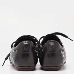 Pre Owned Louis Vuitton Black Leather and Monogram Canvas Low Top Sneakers Size 36