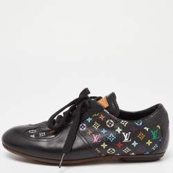 Pre Owned Louis Vuitton Black Leather and Monogram Canvas Low Top Sneakers Size 36