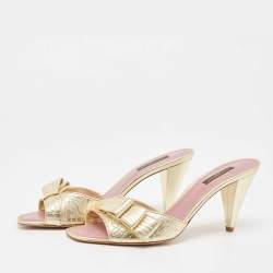 Louis Vuitton Gold Leather evening Slides Size 38.5