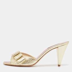 Louis Vuitton Gold Leather evening Slides Size 38.5