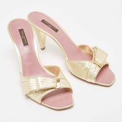 Louis Vuitton Gold Leather evening Slides Size 38.5