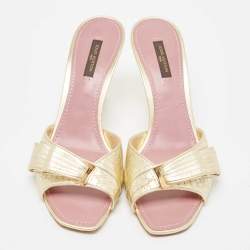 Louis Vuitton Gold Leather evening Slides Size 38.5