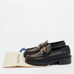 Pre Owned حذاء لوفرز لوي فيتون أكادمي جلد وكانفاس أسود مونوغرامي مقاس 39