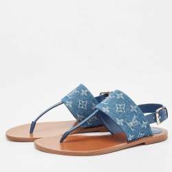 Pre Owned Louis Vuitton Blue Monogram Denim Starboard Flat Thong Sandals Size 40