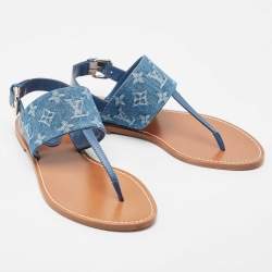 Pre Owned Louis Vuitton Blue Monogram Denim Starboard Flat Thong Sandals Size 40