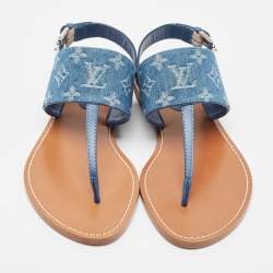 Pre Owned Louis Vuitton Blue Monogram Denim Starboard Flat Thong Sandals Size 40
