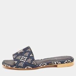Pre Owned Louis Vuitton Navy Blue Denim Flat Slides Size 36
