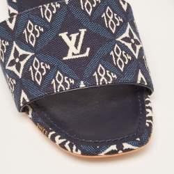 Louis Vuitton Navy Blue Denim Flat Slides Size 36