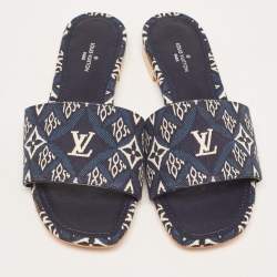 Louis Vuitton Navy Blue Denim Flat Slides Size 36