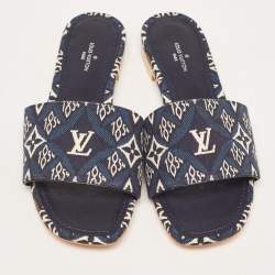 Pre Owned Louis Vuitton Navy Blue Denim Flat Slides Size 36