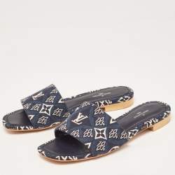 Louis Vuitton Navy Blue Denim Flat Slides Size 36