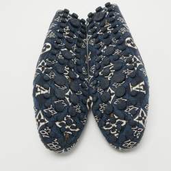 Louis Vuitton Navy Blue Leather and Denim Gloria  Loafers Size 36