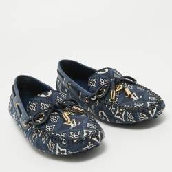 Louis Vuitton Navy Blue Leather and Denim Gloria  Loafers Size 36