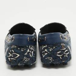 Louis Vuitton Navy Blue Leather and Denim Gloria  Loafers Size 36