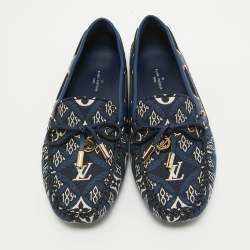 Louis Vuitton Navy Blue Leather and Denim Gloria  Loafers Size 36