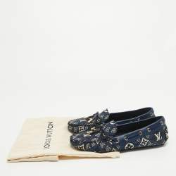 Louis Vuitton Navy Blue Leather and Denim Gloria  Loafers Size 36
