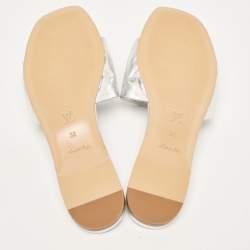 Louis Vuitton Silver Monogram Embossed Leather Revival Flat Slides Size 38