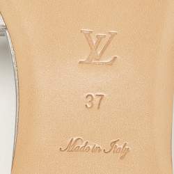 Louis Vuitton Silver Monogram Embossed Leather Revival Flat Slides Size 37