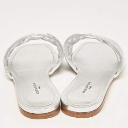 Louis Vuitton Silver Monogram Embossed Leather Revival Flat Slides Size 37