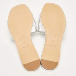 Louis Vuitton Silver Monogram Embossed Leather Revival Flat Slides Size 37