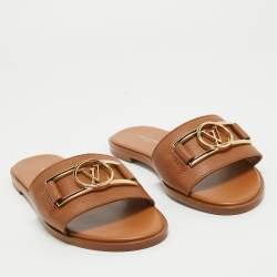 Louis Vuitton Tan Leather Lock It Flat Slides Size 36