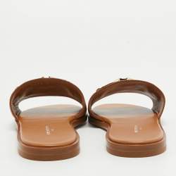 Louis Vuitton Tan Leather Lock It Flat Slides Size 36