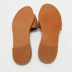 مملوكة مسبقًا Louis Vuitton Tan Leather Lock It Flat Slides Size 37