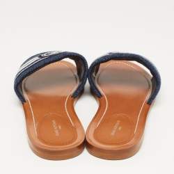 Louis Vuitton Navy Blue/White Canvas Lock It Flat Slides Size 37