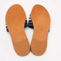 Louis Vuitton Navy Blue/White Canvas Lock It Flat Slides Size 37