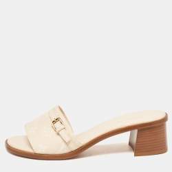 Pre Owned Louis Vuitton Cream Monogram Leather Slide Sandals Size 38