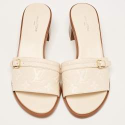 Pre Owned Louis Vuitton Cream Monogram Leather Slide Sandals Size 38