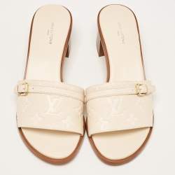 Louis Vuitton Cream Monogram Leather Slide Sandals Size 38