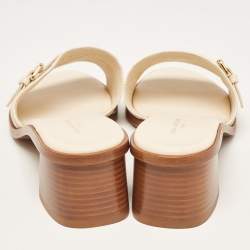 Pre Owned Louis Vuitton Cream Monogram Leather Slide Sandals Size 38