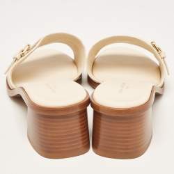 Louis Vuitton Cream Monogram Leather Slide Sandals Size 38